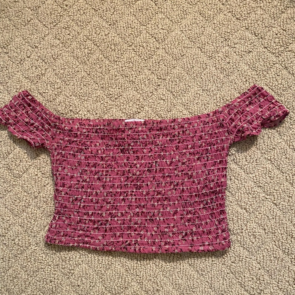 American Eagle smocked off the shoulder crop top